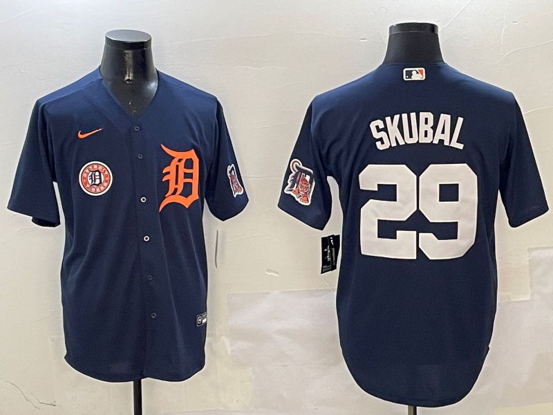 Men Detroit Tigers #29 Skubal Drak Blue Game 2025 Nike MLB Jersey style 3115